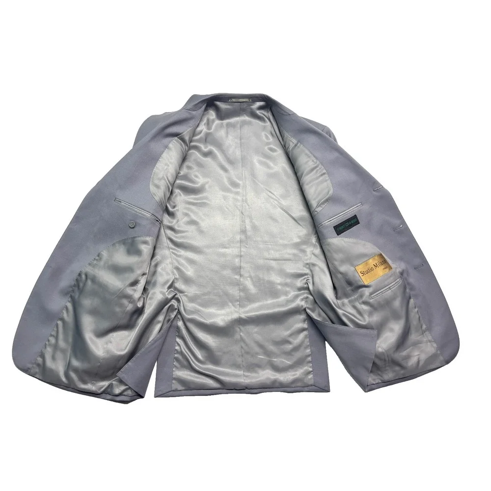 vtg Studio Milano Italy 40S 34x29 Gray 2pc Pant Suit 100% Wool Pleated‎ Cuffed